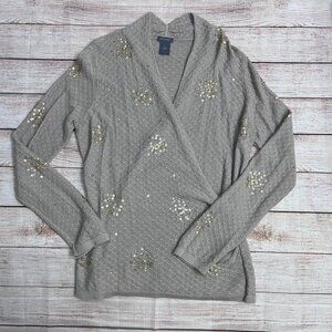 Ann Taylor Beige Sequin Embellished Sweater Size Large Womens Long Sleeve
